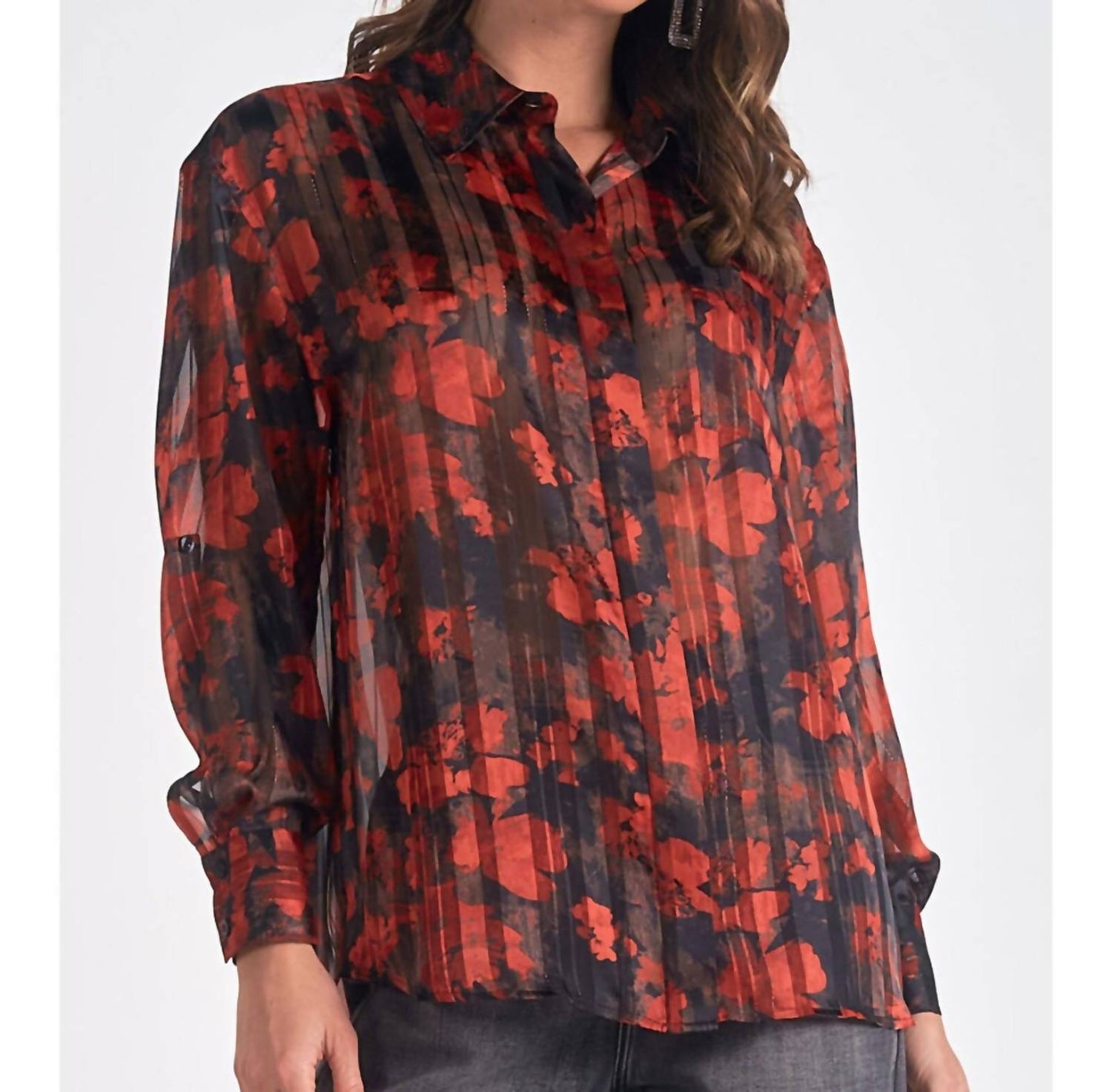 Elan - Long Sleeve Button Up Top