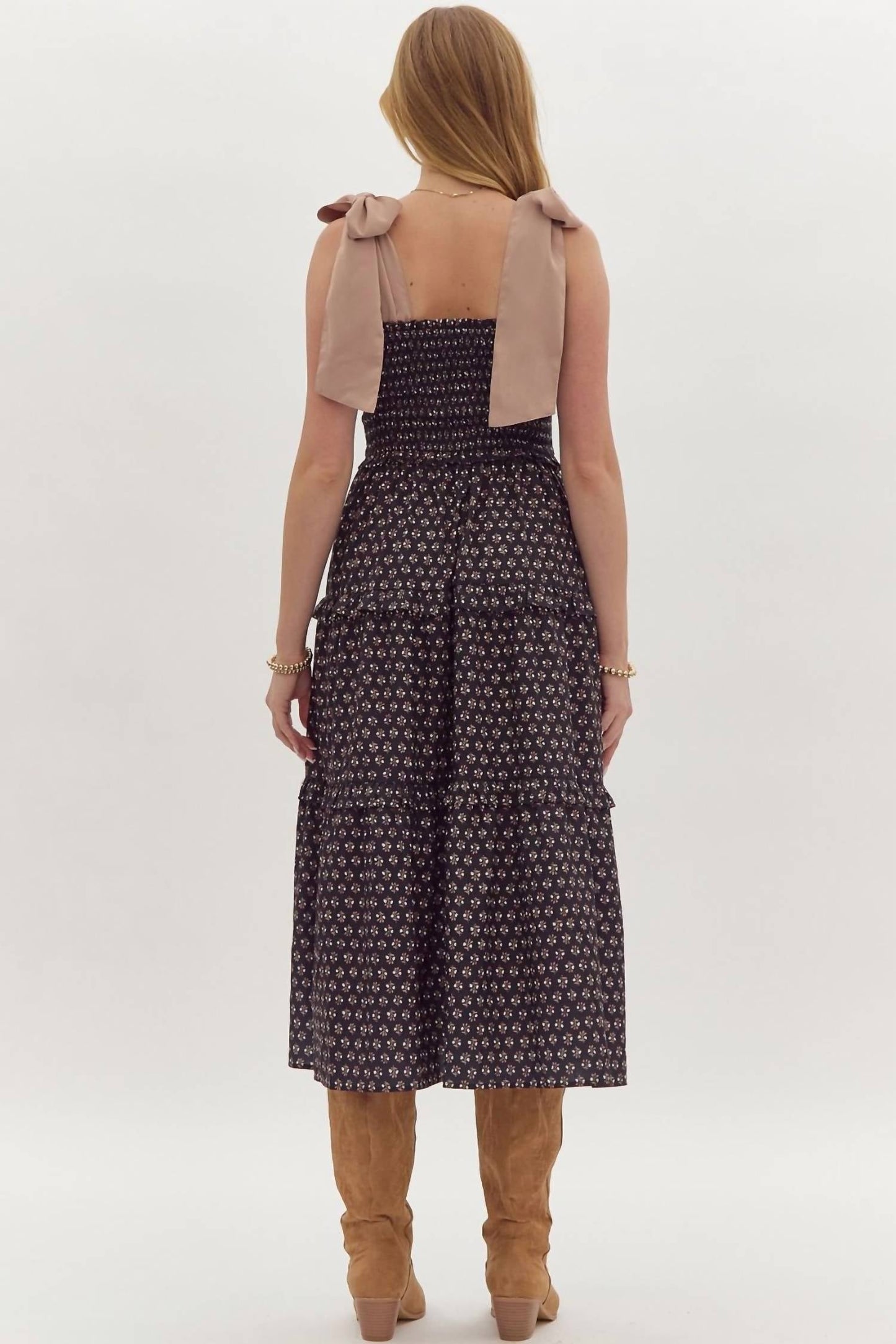 Entro - Floral Print Self Tie Midi Dress