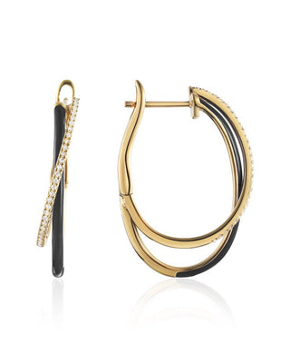 Diana M Jewels - Brincos de argola em esmalte preto de 0,12 cts