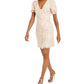 Vestido lápis feminino Foxiedox xadrez, decote redondo, comprimento até o joelho, bege, tamanho médio