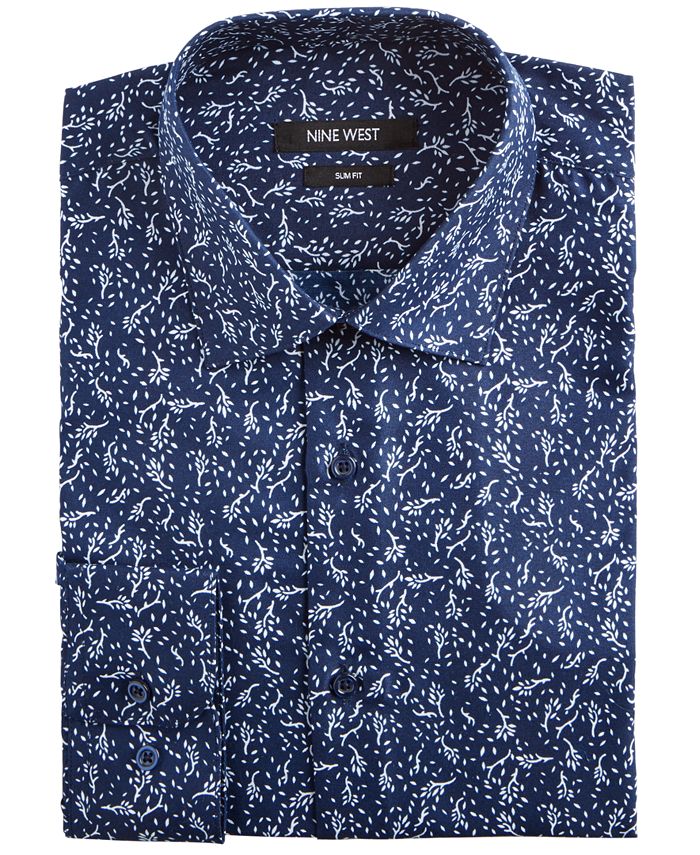 Camisa social masculina Nine West Slim Fit com estampa de rugas, azul, tamanho 16 x 34 x 35