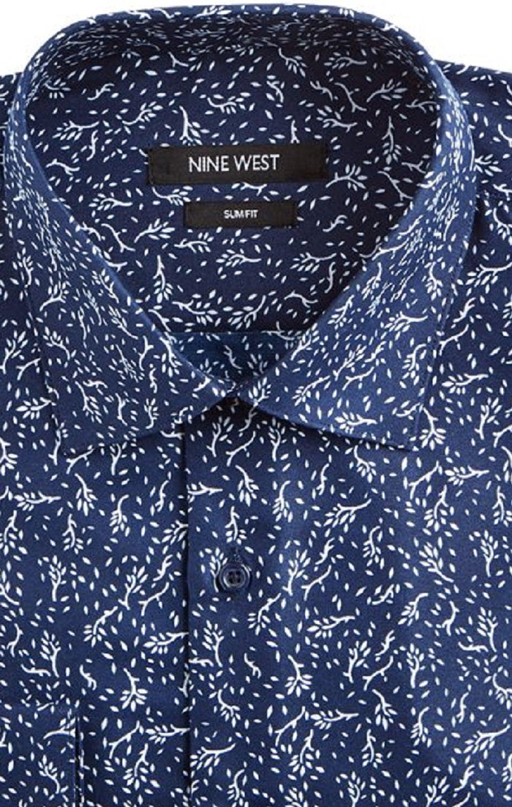 Camisa social masculina Nine West Slim Fit com estampa de rugas, azul, tamanho 16 x 34 x 35