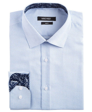 Camisa social masculina Nine West Slim Fit sem vincos e com estampa elástica e bolinhas, tamanho 36-37, azul