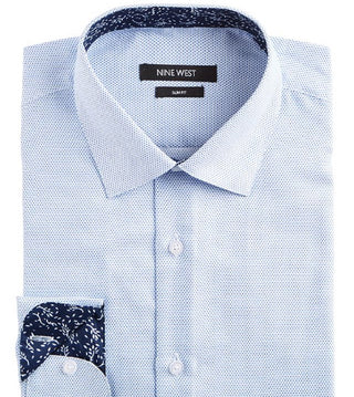 Camisa social masculina Nine West Slim Fit sem vincos e com estampa elástica e bolinhas, tamanho 36-37, azul