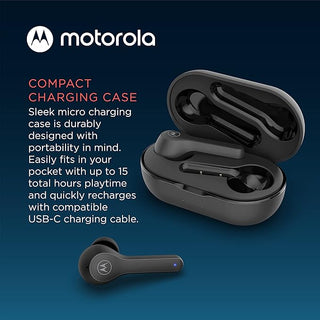 Motorola Moto Buds 085 - Fones de ouvido Bluetooth sem fio com microfone e estojo de carregamento USB-C - Resistente à água IPX5, controle de toque inteligente, ajuste leve e confortável, som nítido e graves profundos - Preto