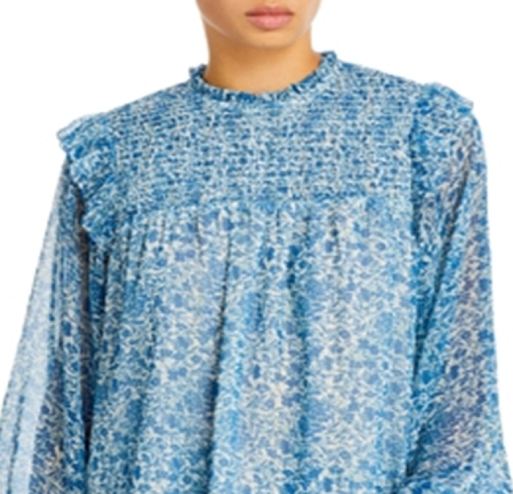 Blusa feminina Aqua com estampa floral e franzida, azul, tamanho pequeno