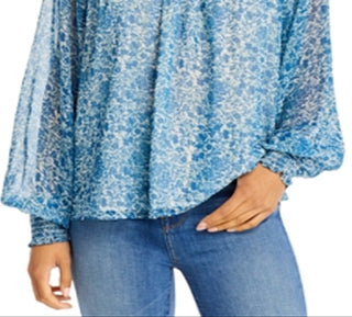 Blusa feminina Aqua com estampa floral e franzida, azul, tamanho pequeno
