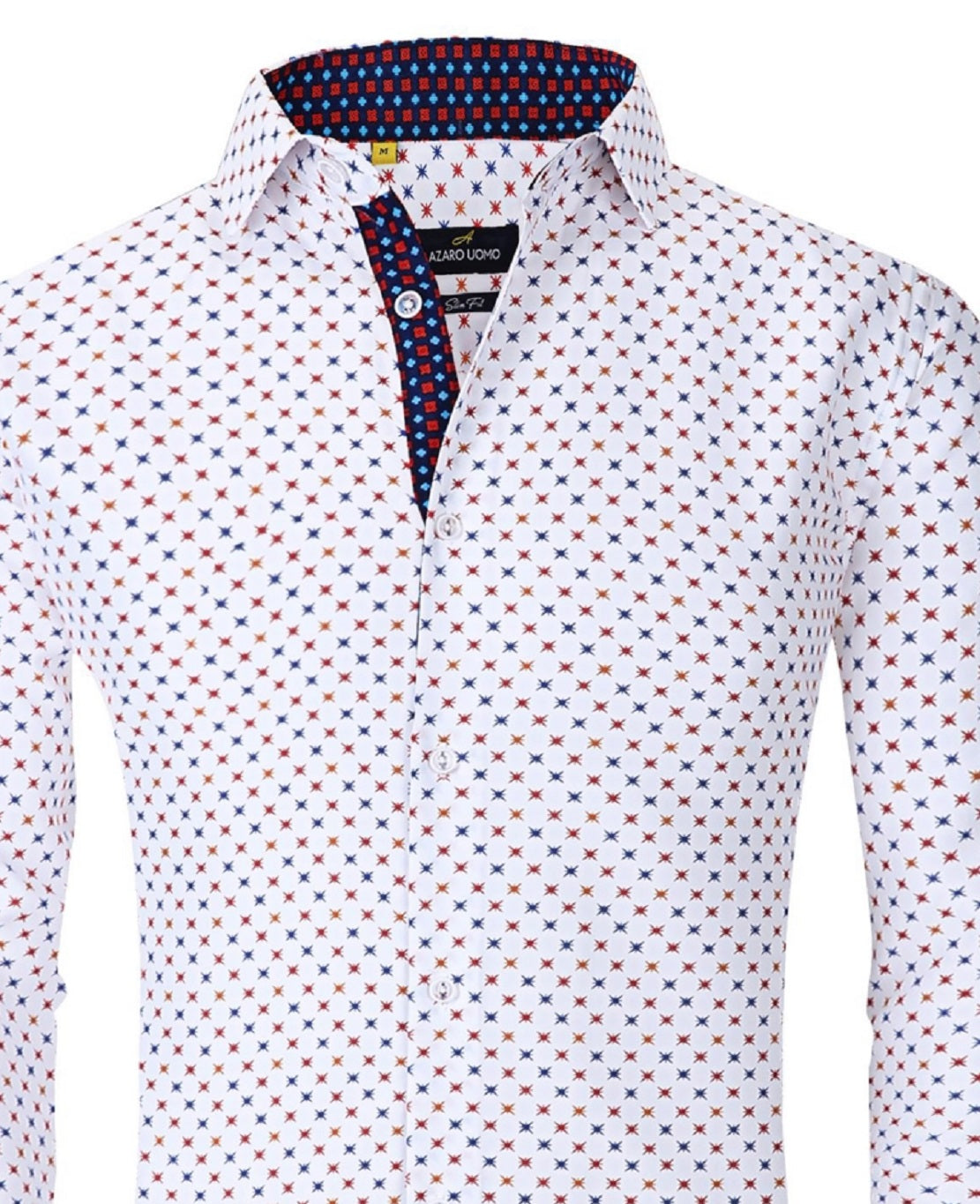 Camisa social masculina Azaro Uomo Slim Fit com botões e estampa náutica, tamanho extragrande, branca