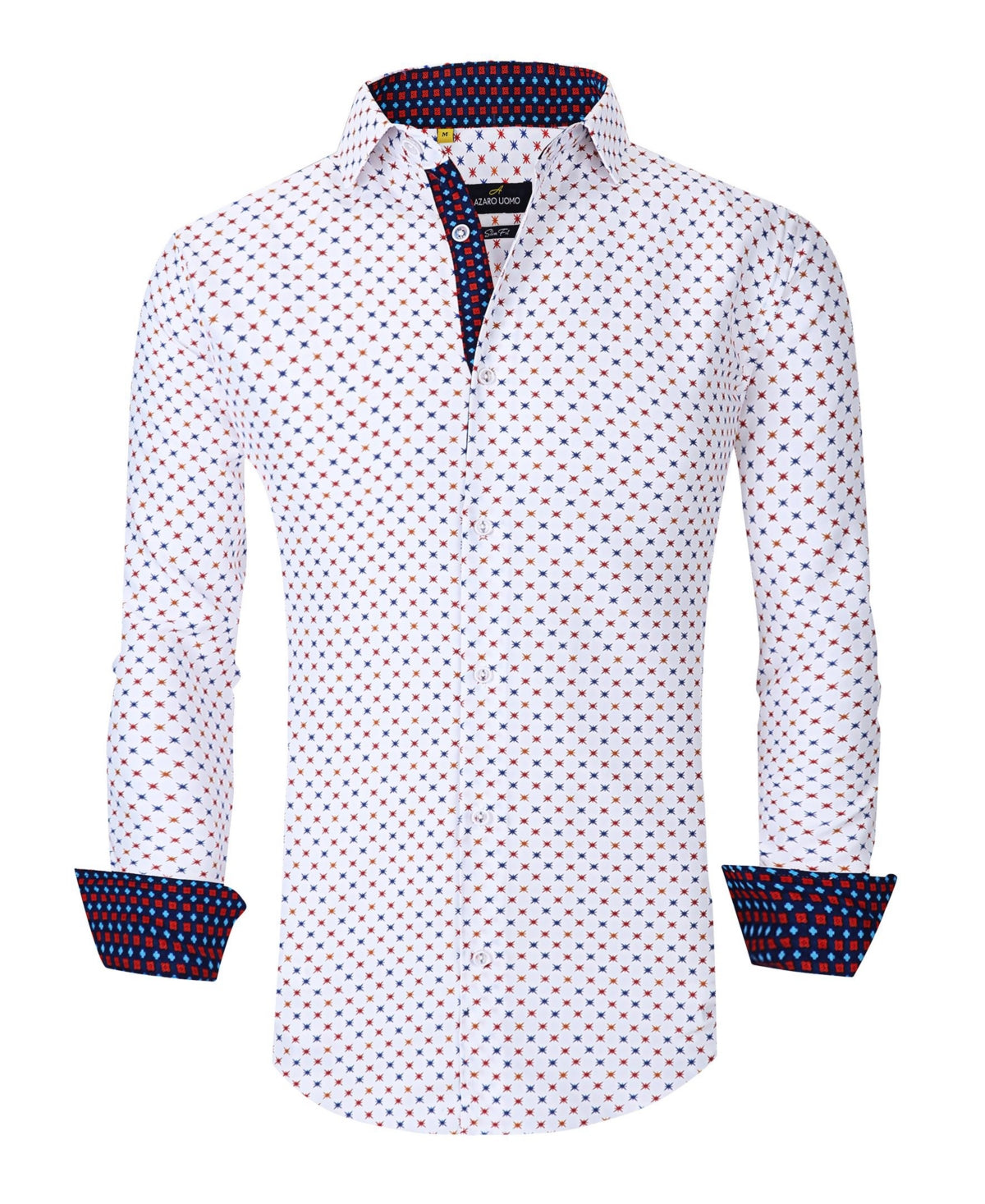 Camisa social masculina Azaro Uomo Slim Fit com botões e estampa náutica, tamanho extragrande, branca
