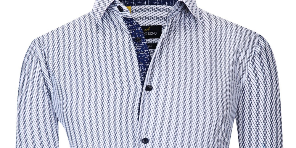 Camisa social masculina Azaro Uomo Slim Fit com botões e estampa náutica, tamanho médio, branca