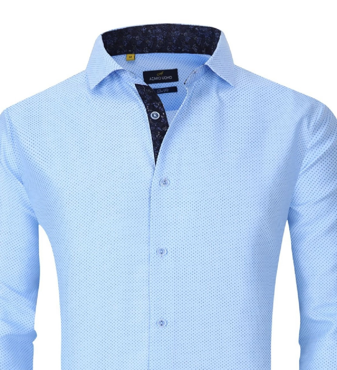 Camisa social masculina Azaro Uomo Slim Fit com botões e estampa náutica, tamanho médio, azul