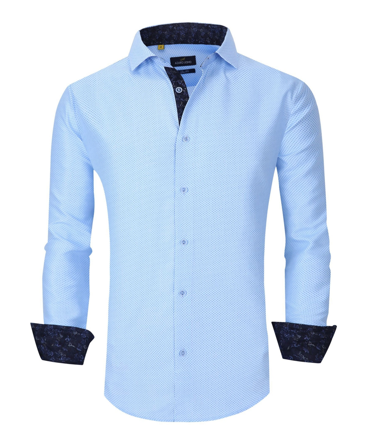 Camisa social masculina Azaro Uomo Slim Fit com botões e estampa náutica, tamanho médio, azul