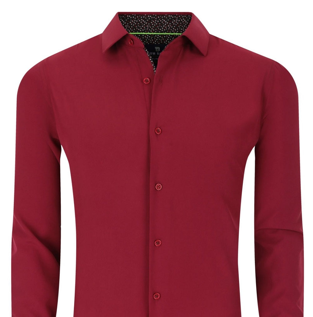 Camisa masculina Tom Baine Slim Fit Performance com botões lisos, vermelha, tamanho médio