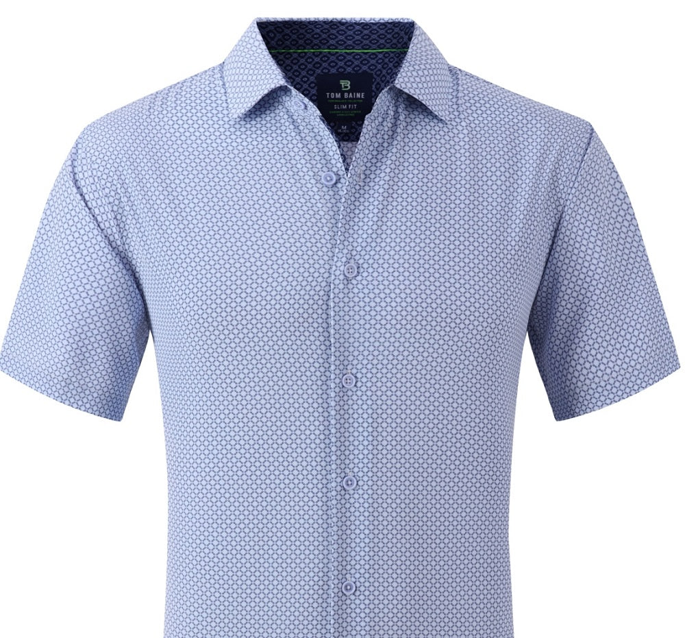 Camisa social masculina Tom Baine Slim Fit de manga curta e botões, tamanho P, azul