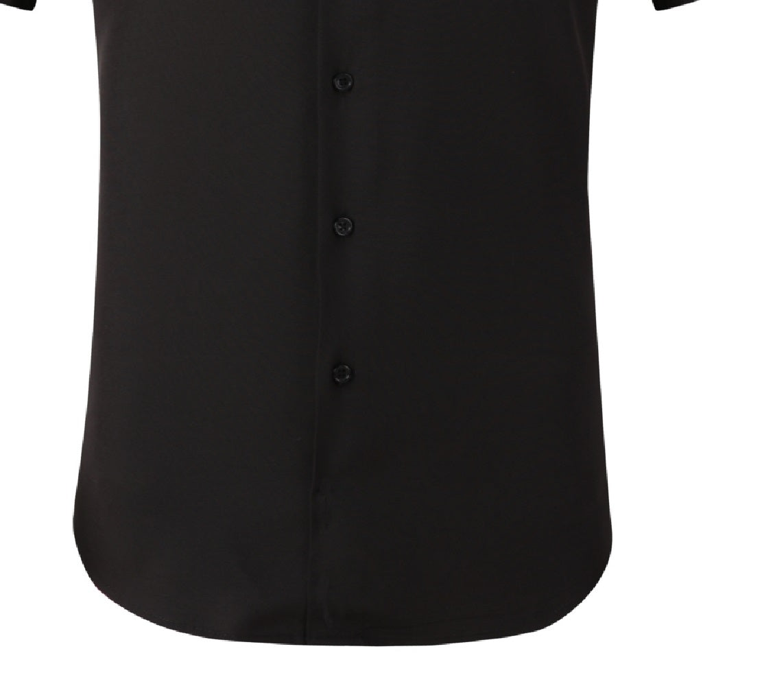 Camisa social masculina Tom Baine Slim Fit de manga curta com botões, preta, tamanho extragrande