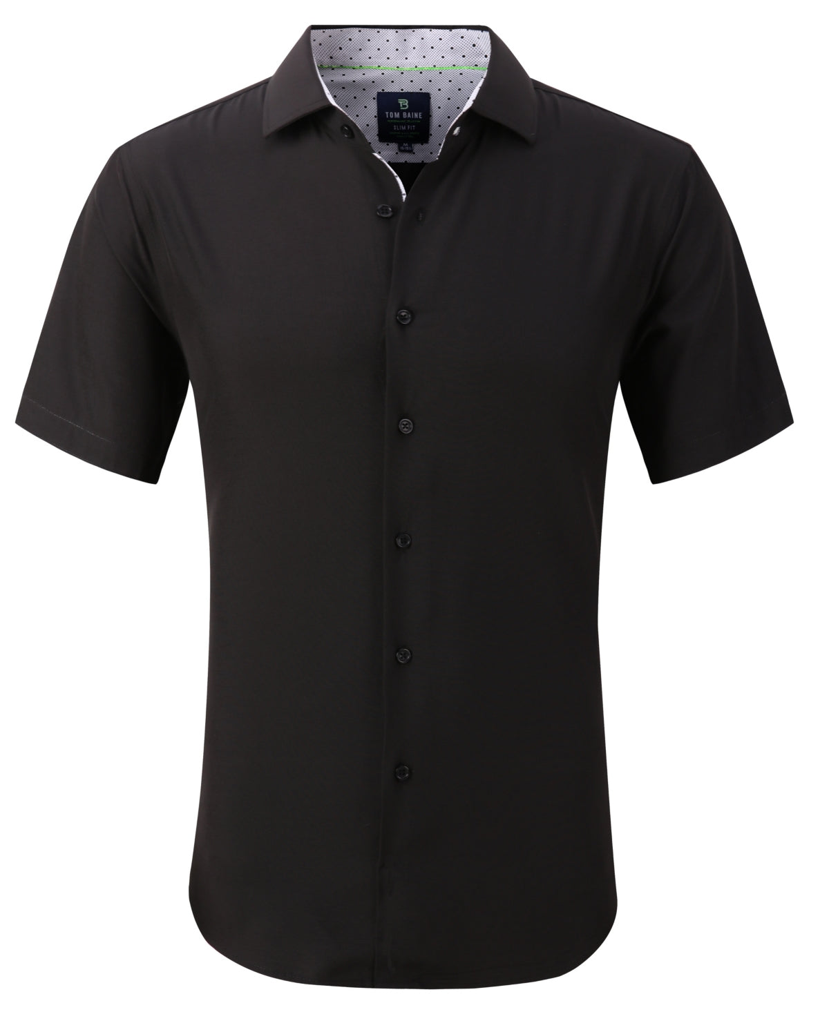 Camisa social masculina Tom Baine Slim Fit de manga curta com botões, preta, tamanho extragrande