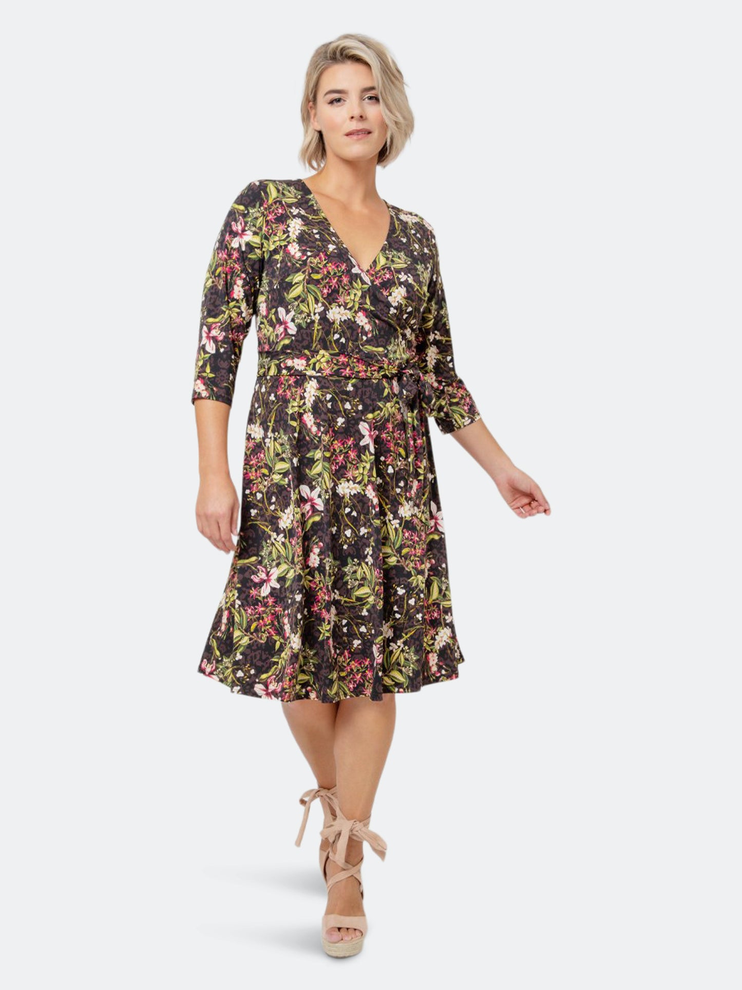 Vestido envelope falso perfeito para mulheres Leota, preto, tamanho 1X