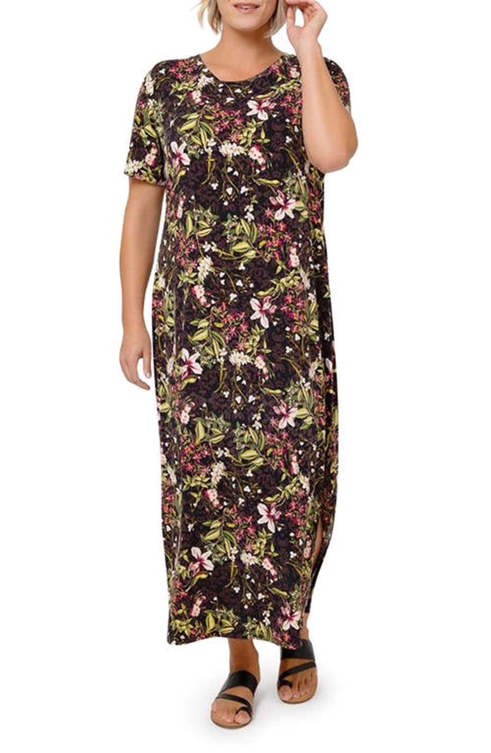 Vestido longo floral Eva feminino Leota marrom tamanho 1X
