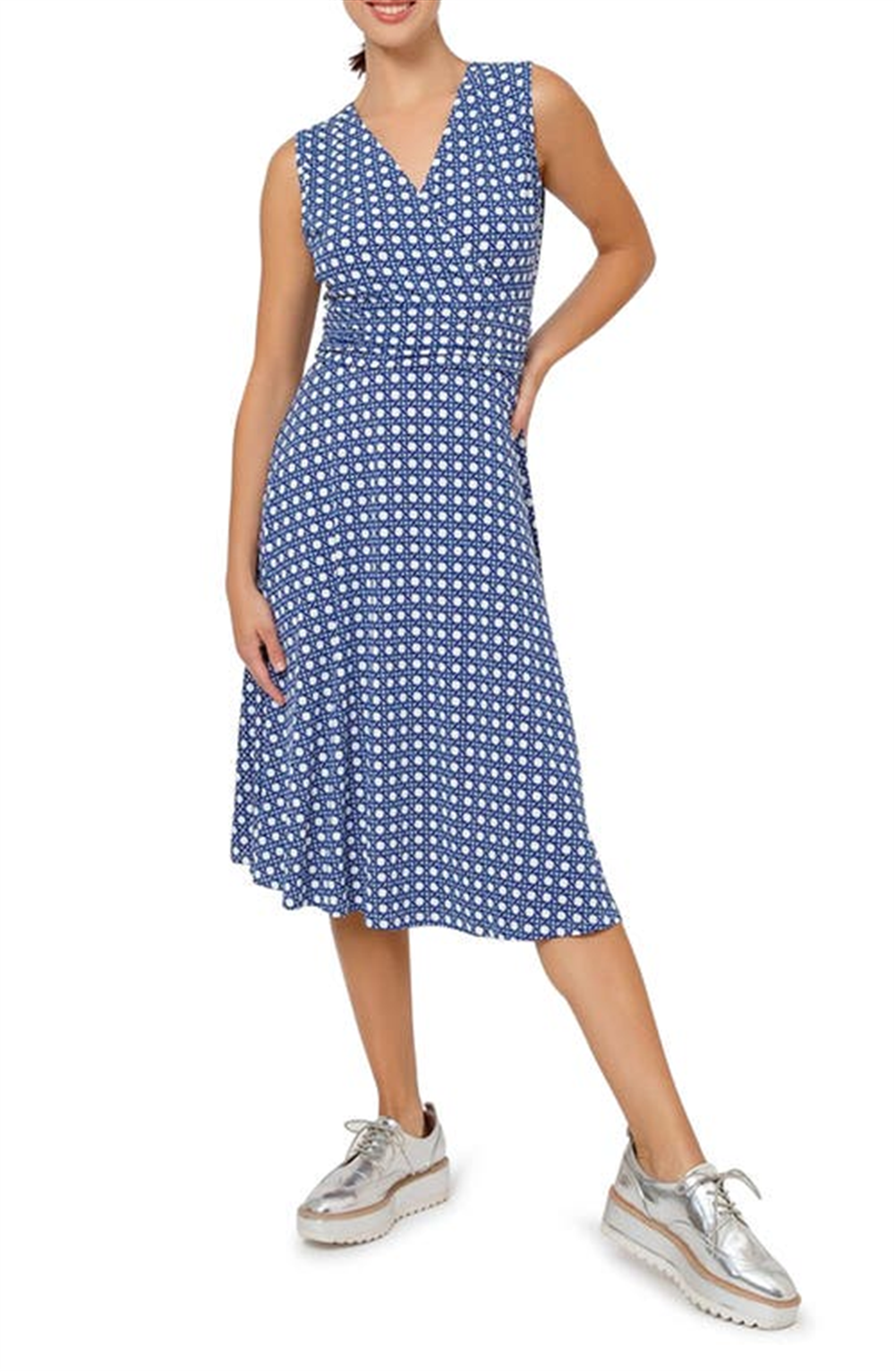 Vestido midi sem mangas Leota Cindy em BBWB - Bellwether Blue, tamanho X-Large