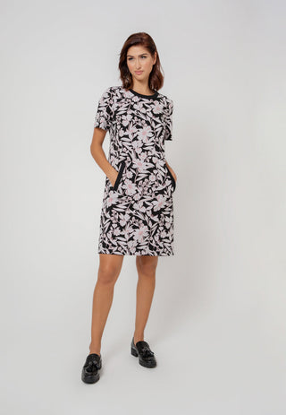 Vestido Maddie de manga curta feminino Leota em preto floral clássico