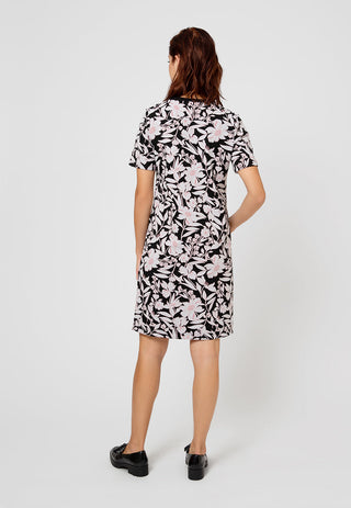 Vestido Maddie de manga curta feminino Leota em preto floral clássico