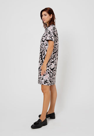Vestido Maddie de manga curta feminino Leota em preto floral clássico