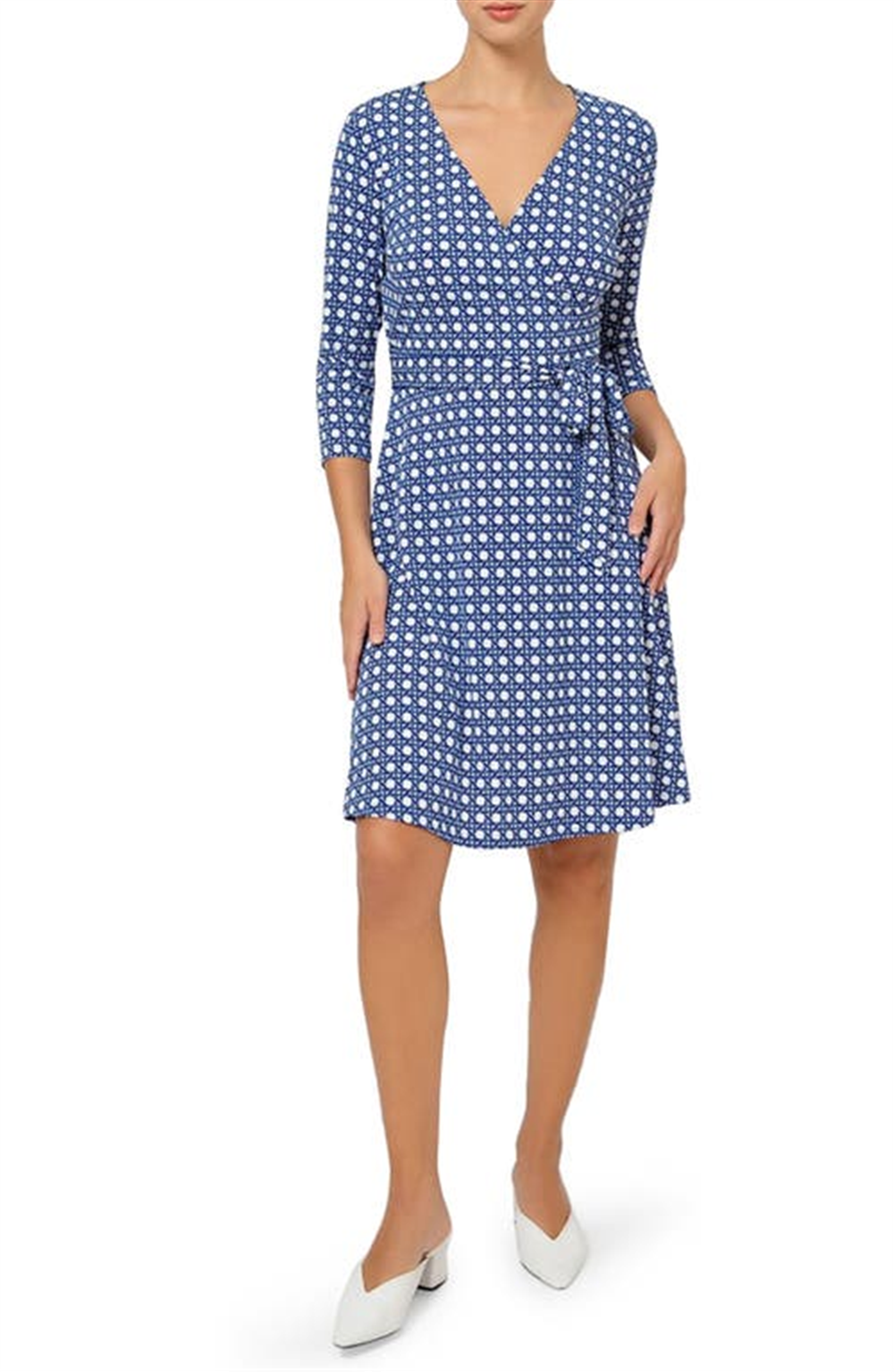 Vestido envelope falso de manga comprida perfeito para mulheres Leota, azul, tamanho X-S