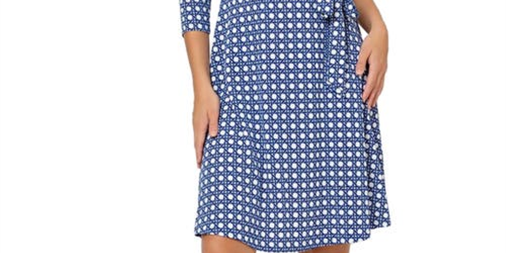 Vestido envelope falso de manga comprida perfeito para mulheres Leota, azul, tamanho X-S