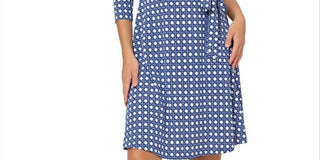 Vestido envelope falso de manga comprida perfeito para mulheres Leota, azul, tamanho X-S