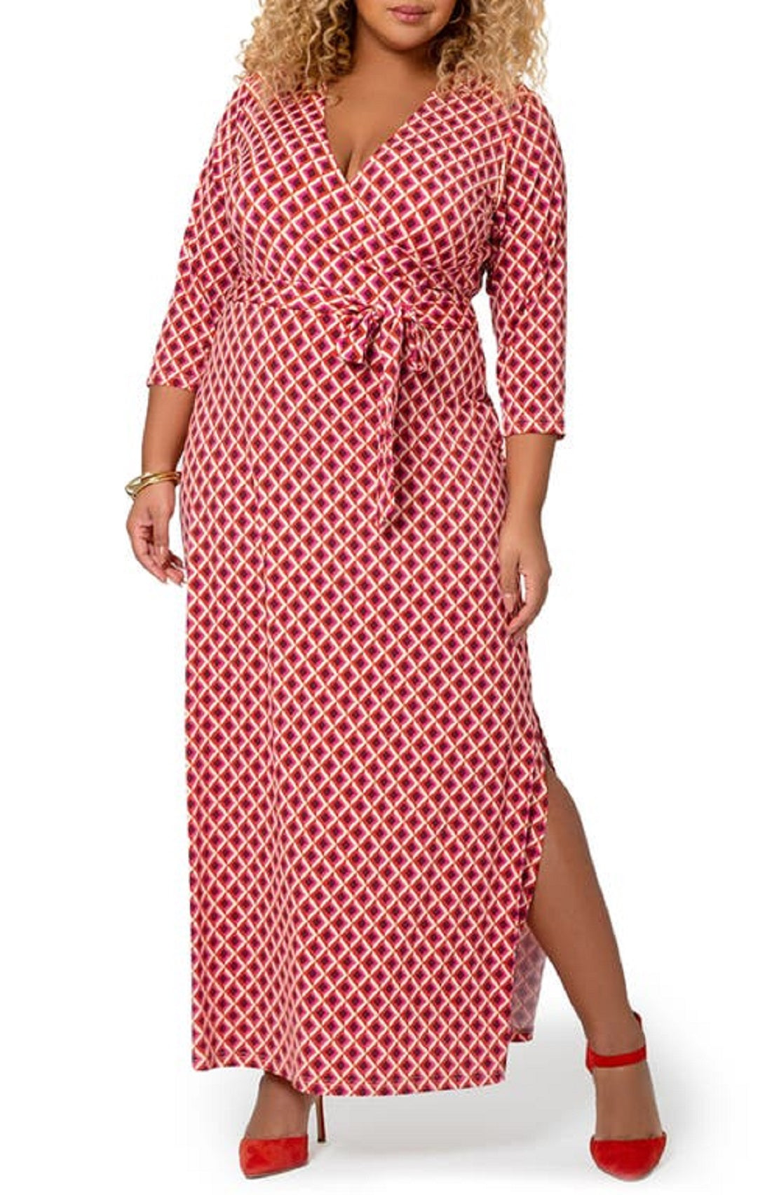 Vestido envelope feminino Leota com manga três quartos, rosa, tamanho 3X