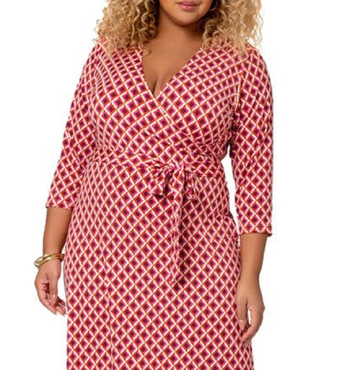 Vestido envelope feminino Leota com manga três quartos, rosa, tamanho 3X