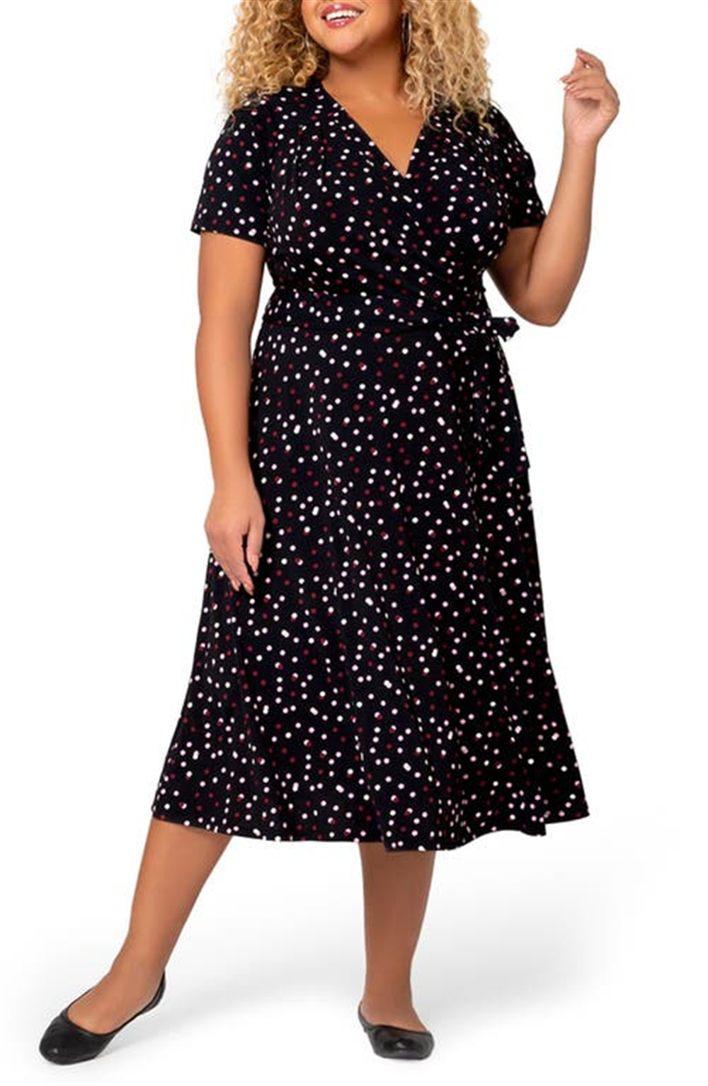 Vestido midi envelope Monique da Leota para mulheres, preto, tamanho 3X