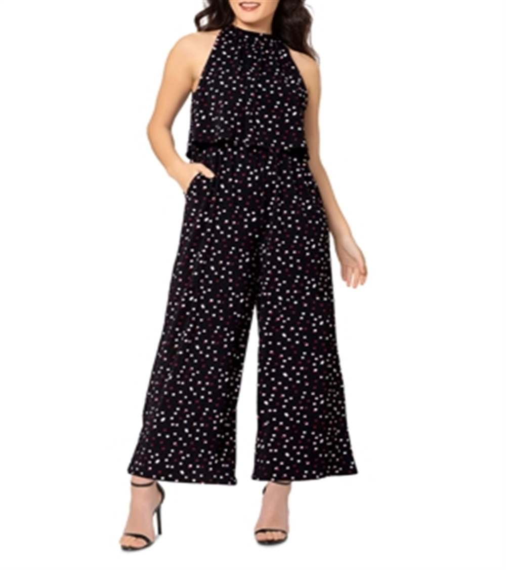 Macacão feminino Leota Skyler estampado com alças finas, preto, tamanho XX-G