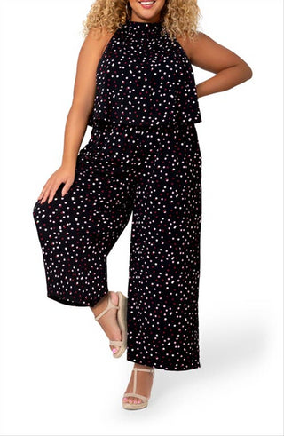 Macacão feminino Leota Skyler com bolinhas e decote halter, preto, tamanho 1X