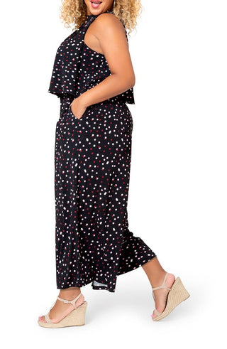 Macacão feminino Leota Skyler com bolinhas e decote halter, preto, tamanho 2X