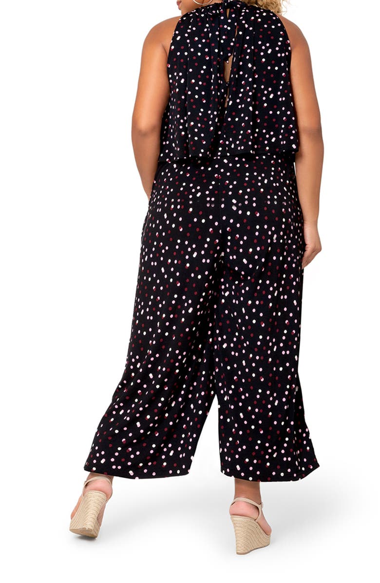 Macacão feminino Leota Skyler com bolinhas e decote halter, preto, tamanho 2X