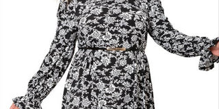 Vestido fluido com mangas bufantes e babados Leota Feminino (Curve)
