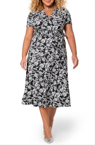 Leota Monique Floral Jersey Faux Wrap Dress in Afbm - Antique Floral Size 1X