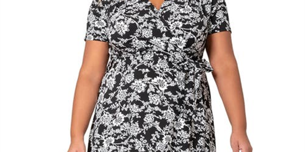 Vestido envelope falso de malha floral Monique da Leota feminino, branco, tamanho 2X