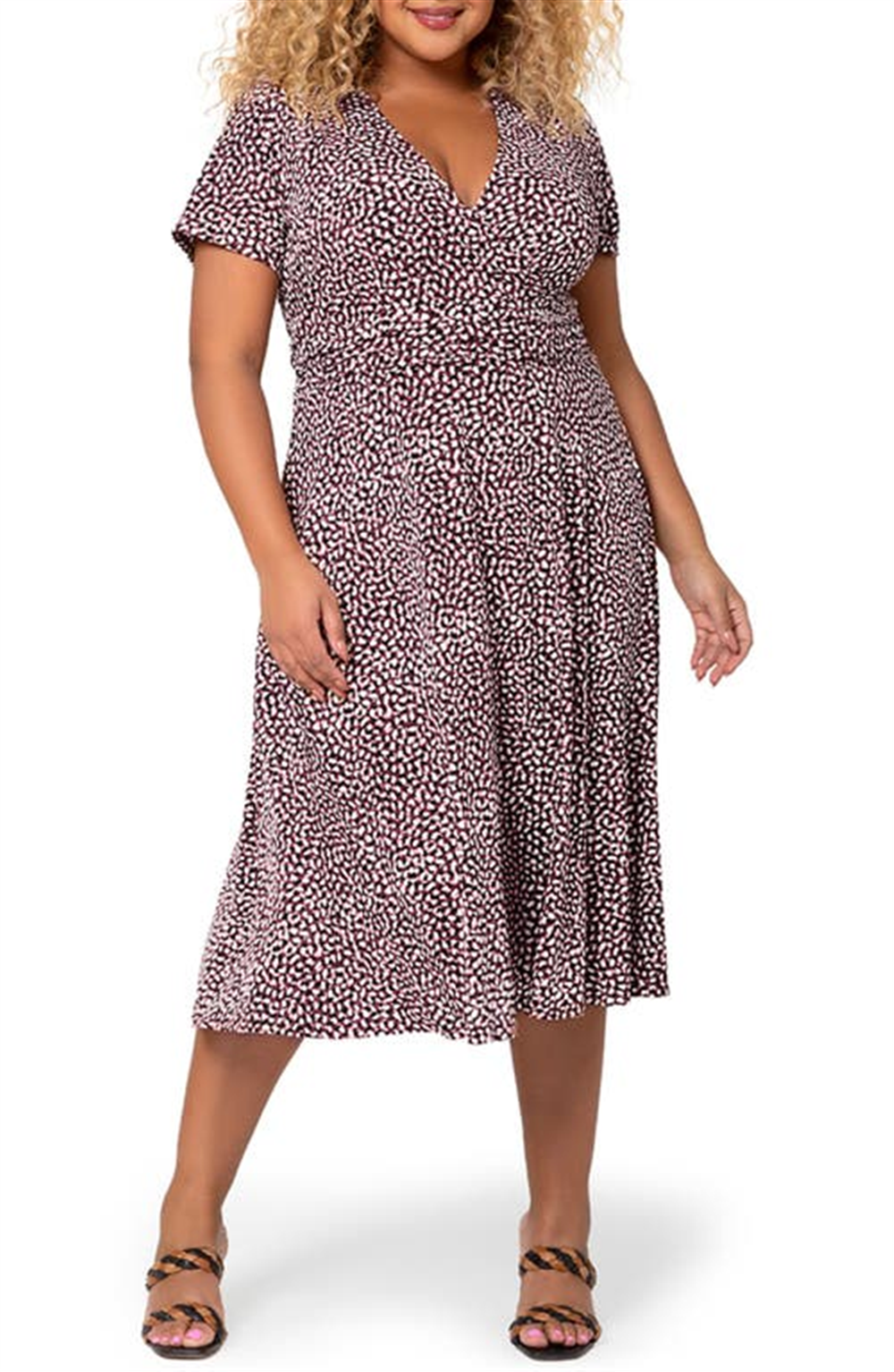 Vestido midi com estampa de seixos Amiya da Leota para mulheres, preto, tamanho 3