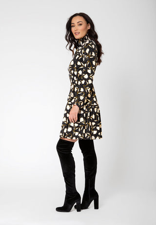 Vestido de malha boho verde oliva com manga comprida Leota feminino, preto