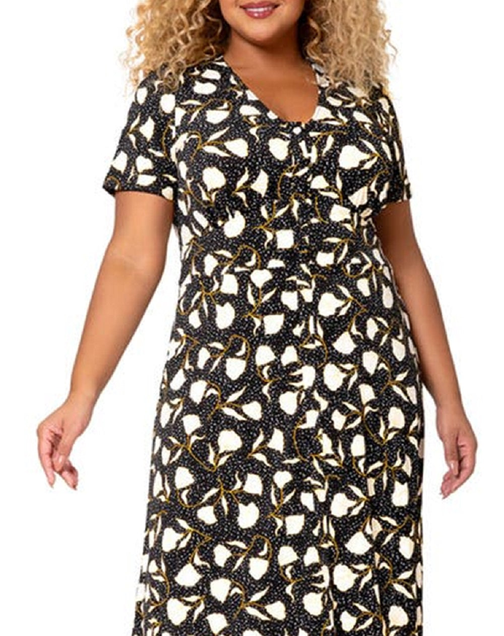 Vestido midi floral Francesca de bolinhas Leota feminino, preto, tamanho 1X