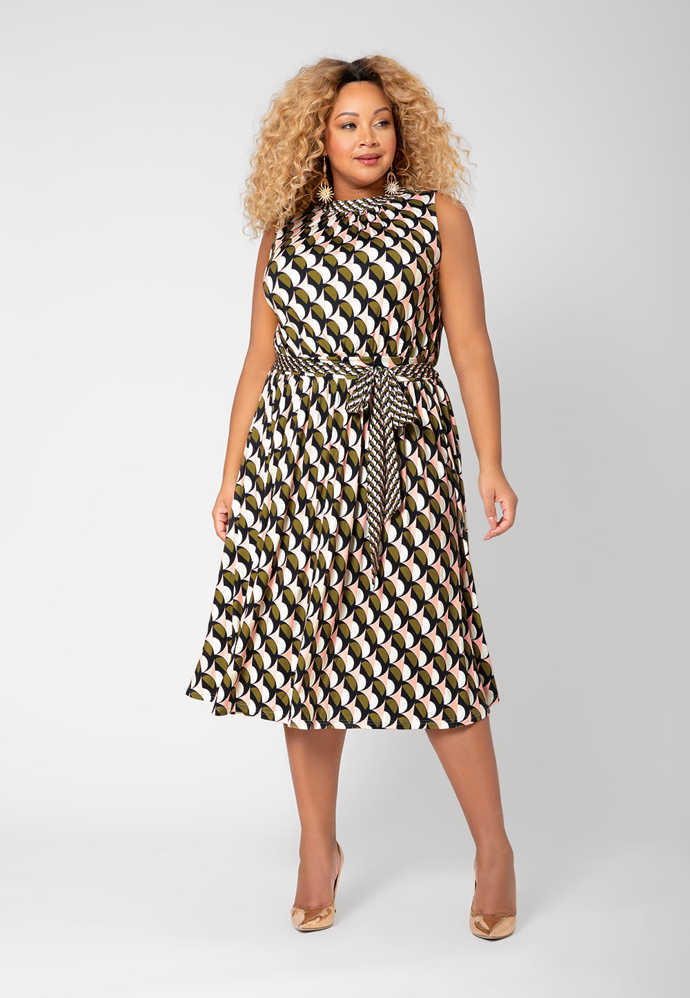 Vestido midi Mindy sem mangas feminino Leota (curvo) vários tamanhos 1X