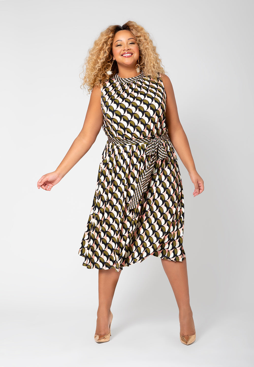 Vestido midi Mindy sem mangas feminino Leota (curvo) vários tamanhos 1X