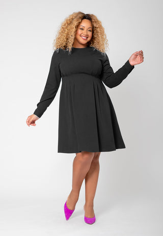 Vestido Lara Fit and Flare de manga comprida feminino Leota (curvo) preto