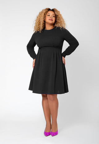 Vestido Lara Fit and Flare de manga comprida feminino Leota (curvo) preto