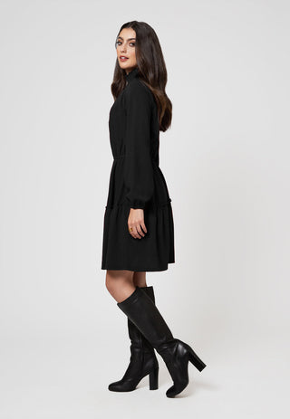 Vestido de malha boho verde oliva com manga comprida Leota feminino, tamanho preto