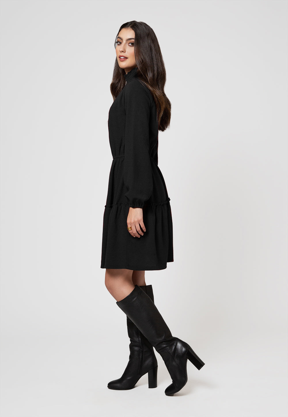 Vestido de malha boho verde oliva com manga comprida Leota feminino, tamanho preto