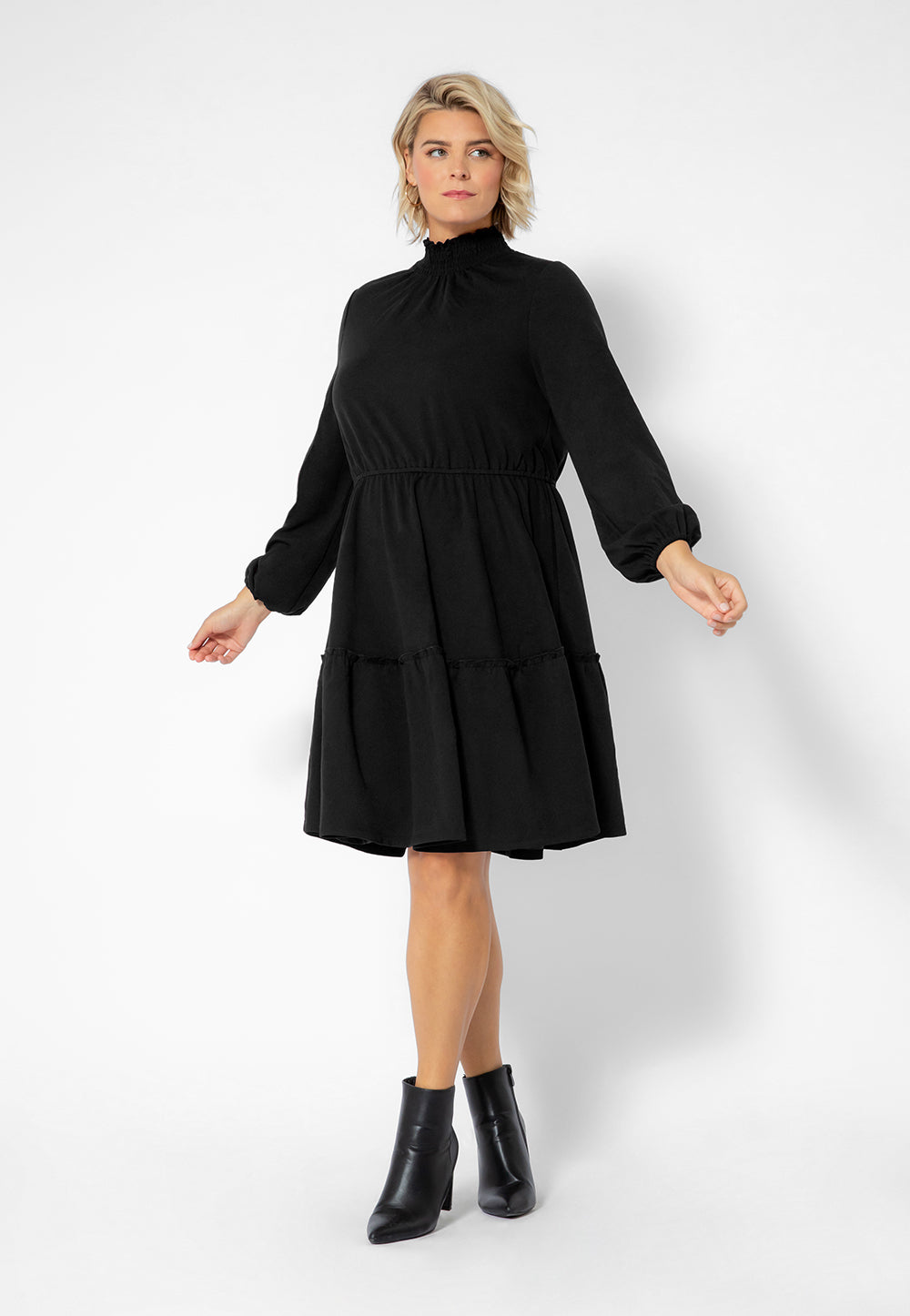 Vestido de malha boho verde oliva com manga comprida Leota feminino (curvo) preto