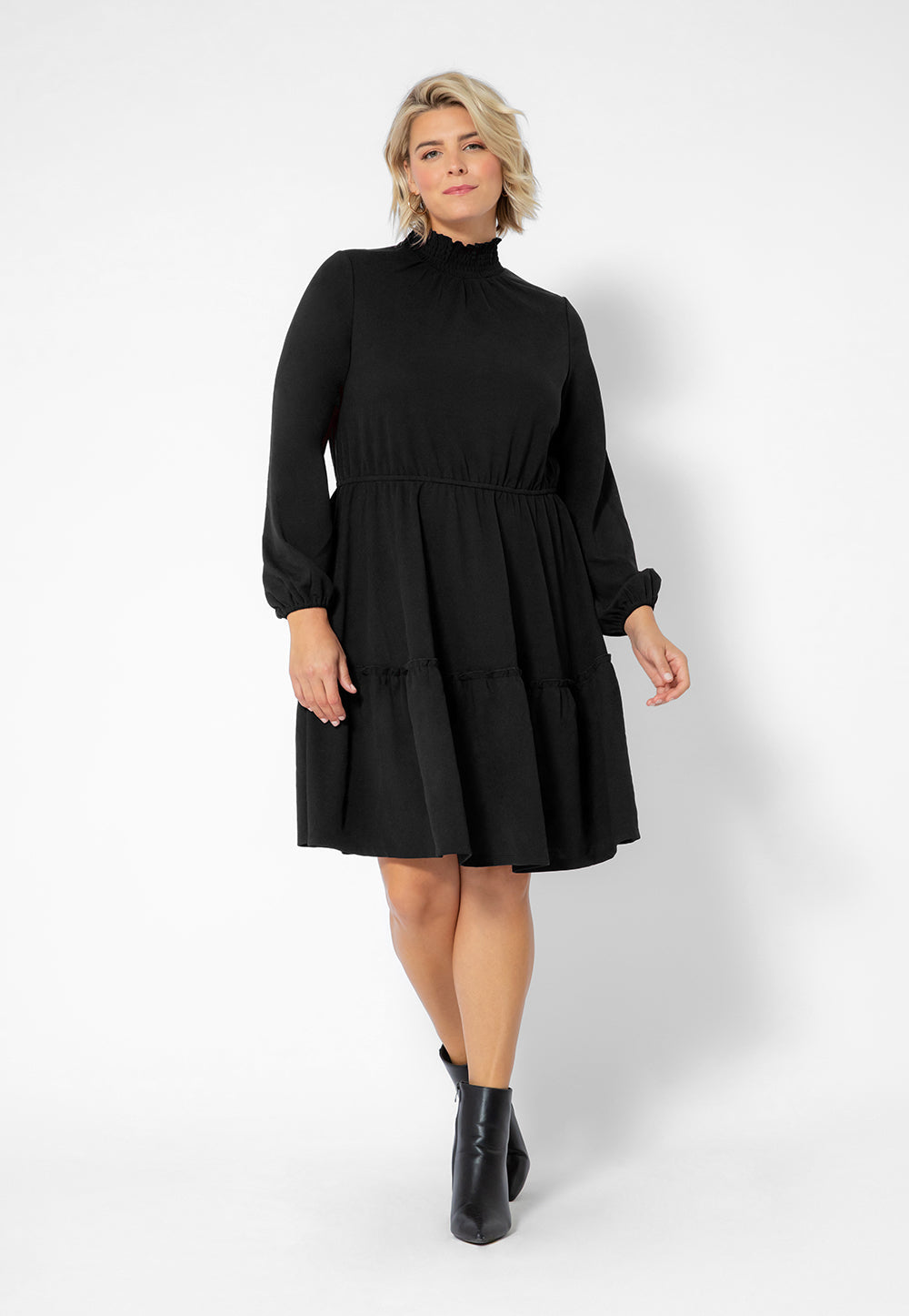 Vestido de malha boho verde oliva com manga comprida Leota feminino (curvo) preto